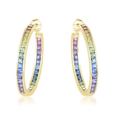 CHATTANOOGA Queer Earrings Ombre Sapphire 8 Carats Unicorn Color Asexual Jewelry For Gay Babe Hoop Earrings in 14K Gold