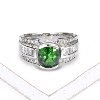 GRETA PRIME TSAVORITE GREEN GARNET & DIAMOND RING IN 14K WHITE GOLD