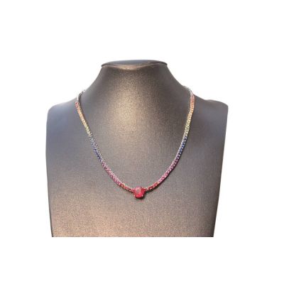 16.74 carat Rainbow Sapphire & 6.29 carat Ruby 14K White Gold Necklace