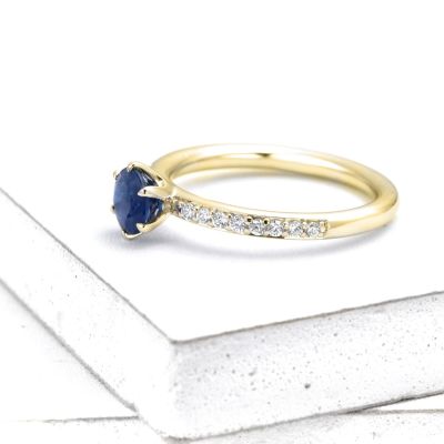 MADRID BLUE SAPPHIRE DIAMOND RING 1 CT in 14K GOLD BY EQUALLI.COM 